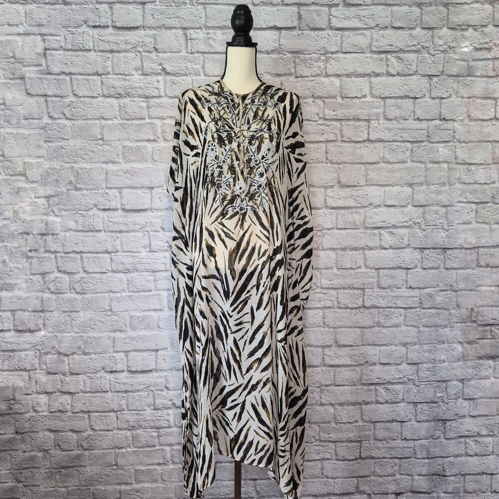 Spiegel Vintage Zebra Kaftan Maxi Dress Beaded Sequin Bohemian Cover Up Size M - Picture 2 of 11